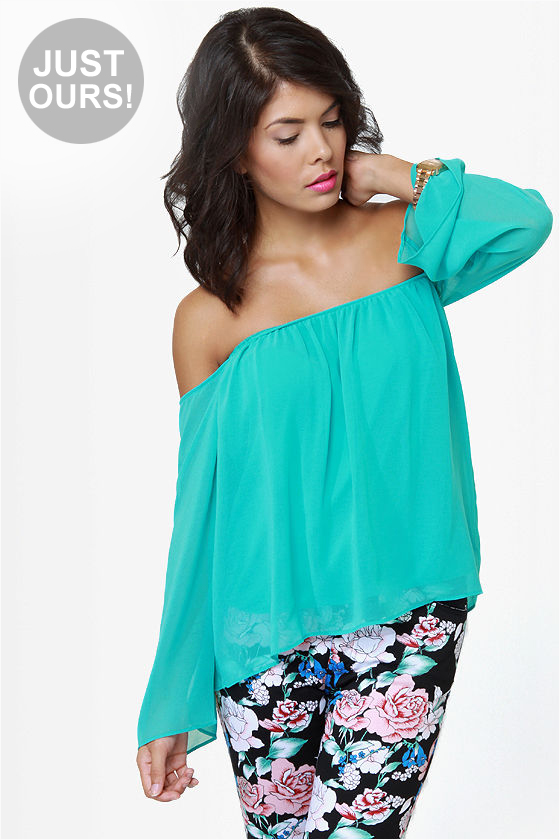Landslide Off-the-Shoulder Turquoise Top