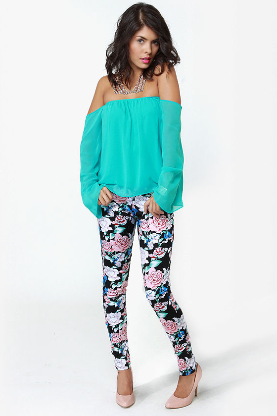 Landslide Off-the-Shoulder Turquoise Top