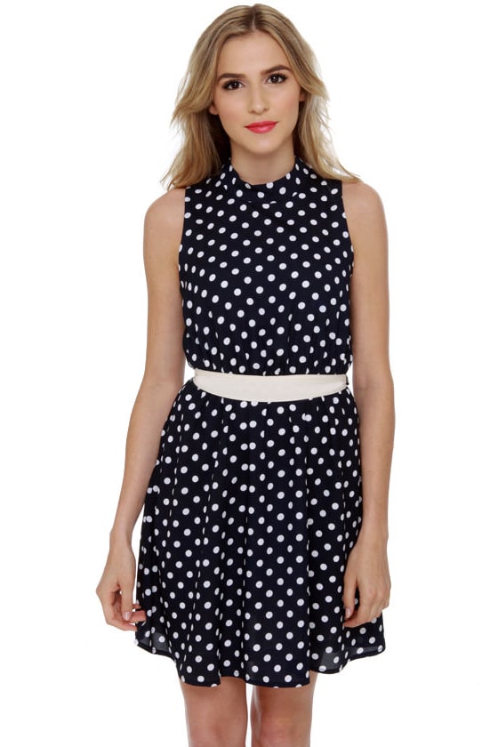Cute Polka Dot Dress - Navy Blue Dress - Sleeveless Dress - $40.00 - Lulus