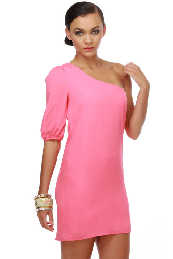 Last Friday Bright One Shoulder Pink Dress