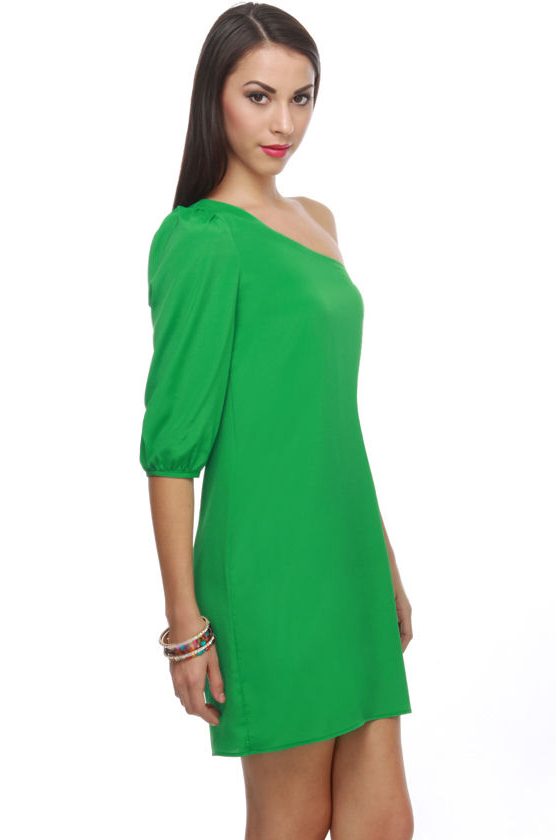 Last Friday Bright One Shoulder Green Dress