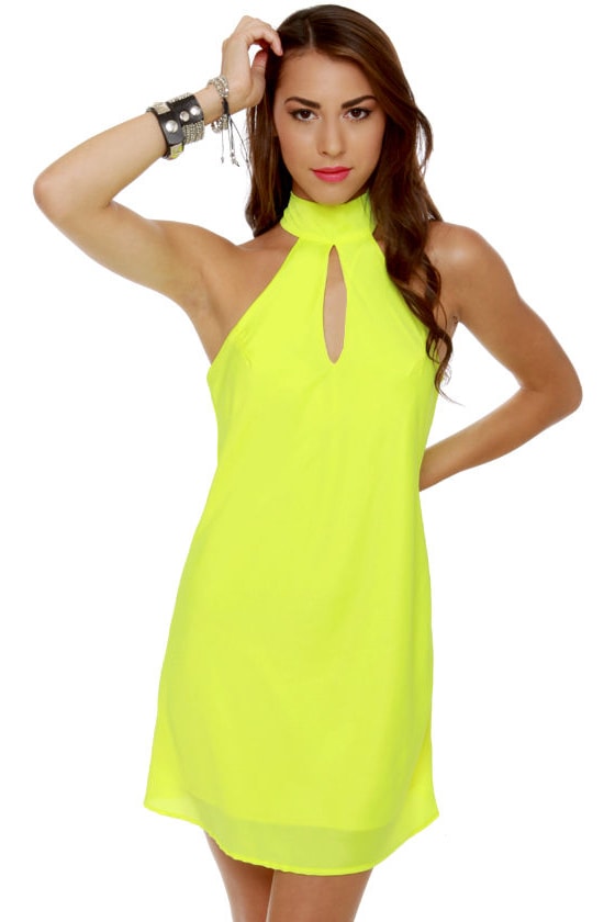 Highlight the Way Neon Yellow Halter Dress