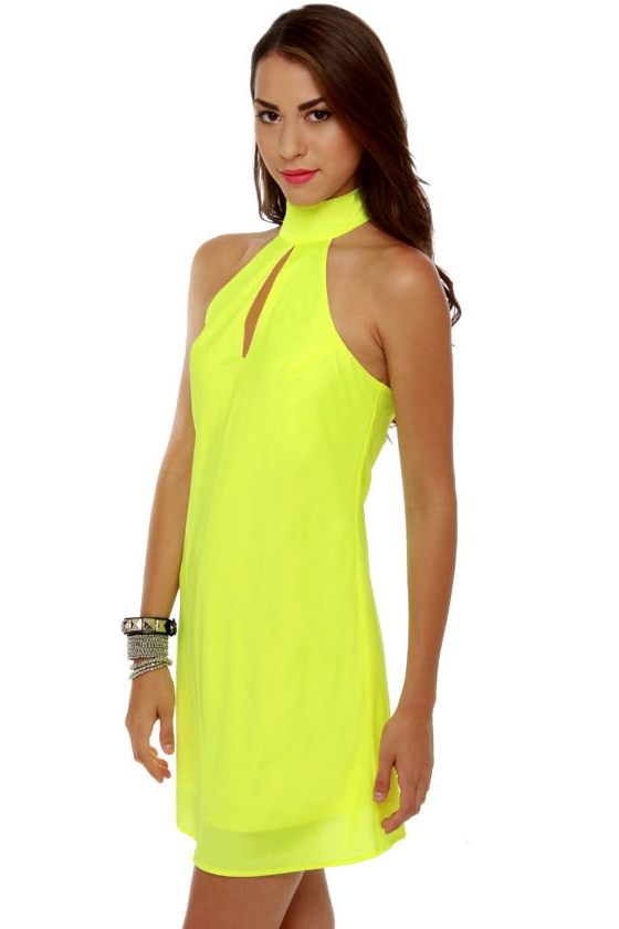 Highlight the Way Neon Yellow Halter Dress