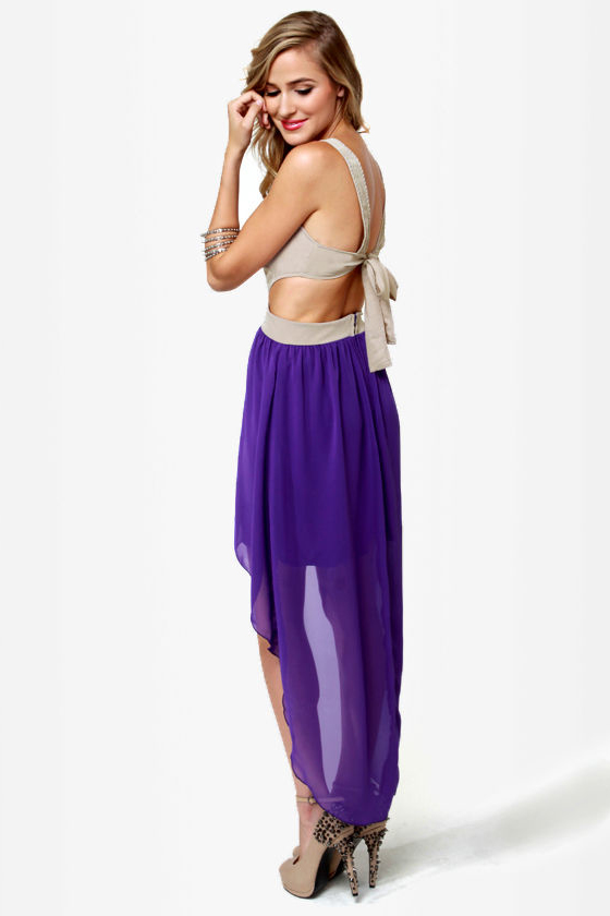 Get My Drift Taupe and Purple Dress