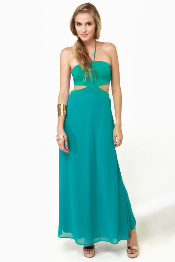 Sexy Teal Dress - Maxi Dress - Halter Dress - $49.00