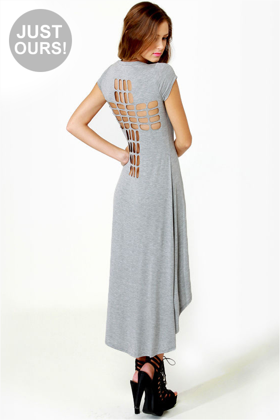 LULUS Exclusive Cross to Bare Grey Midi Dress