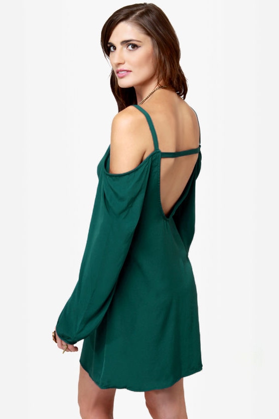 Sexy Dark Teal Dress - Off-the-Shoulder Dress - Shift Dress - $42.00 ...