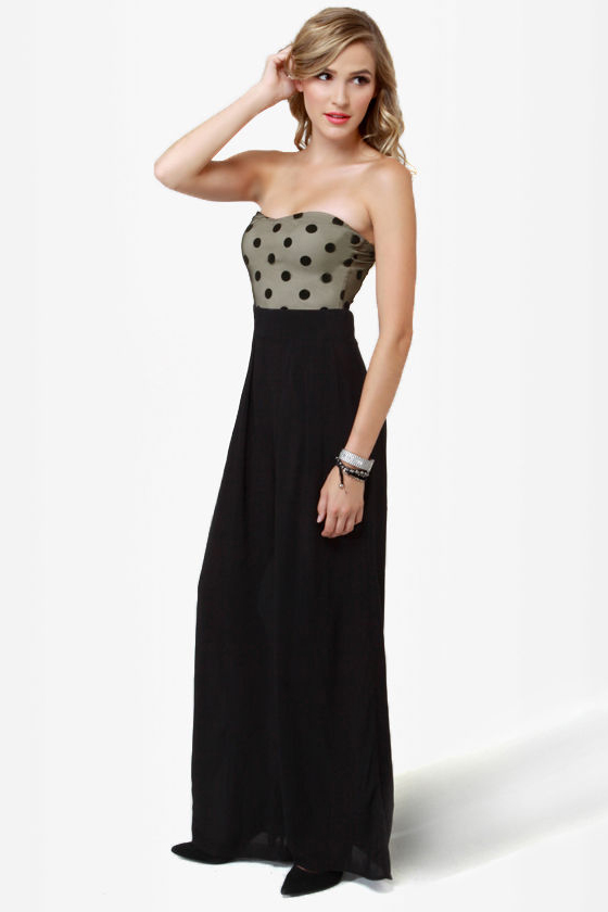 LULUS Exclusive Collect Your Dots Strapless Black Jumpsuit