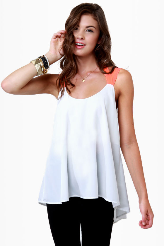 Pop and Lock Neon Coral and Ivory Tank Top
