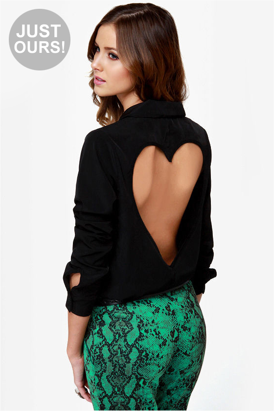 Listen to Your Heart Black Button-Up Top