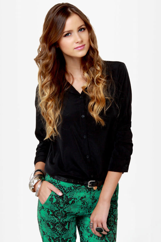 LULUS Exclusive Listen to Your Heart Black Button-Up Top