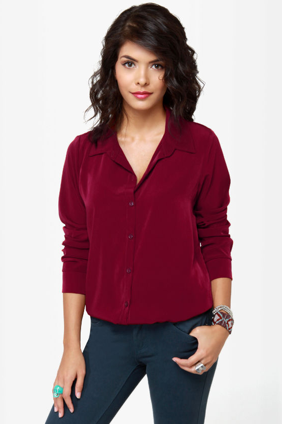 Listen to Your Heart Burgundy Button-Up Top