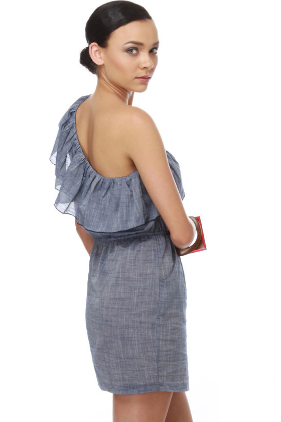 Louisiana Afterglow One Shoulder Chambray Blue Dress