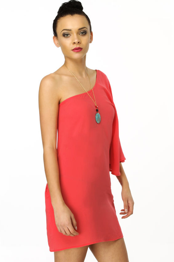 Bat Your Lashes One Shoulder Watermelon Pink Dress