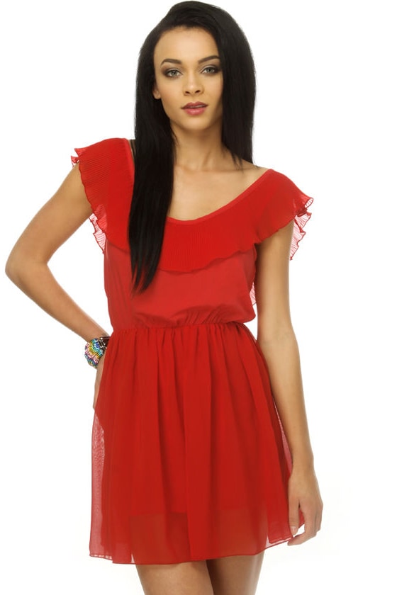 Beautiful Red Dress - Chiffon Dress - $36.50
