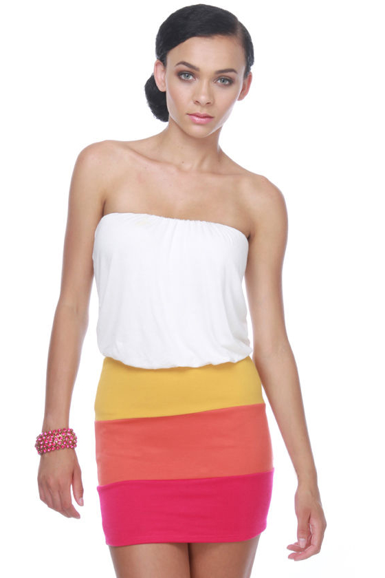 Trio de Janeiro White Color Block Dress