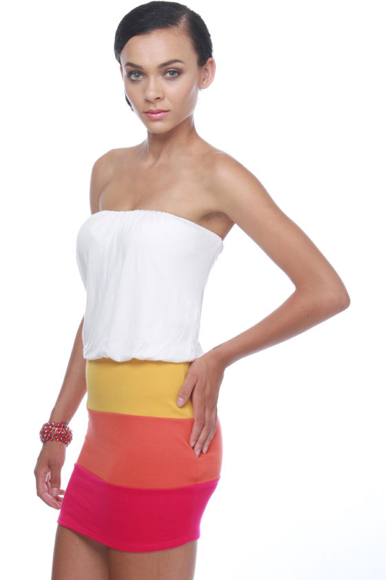 Trio de Janeiro White Color Block Dress