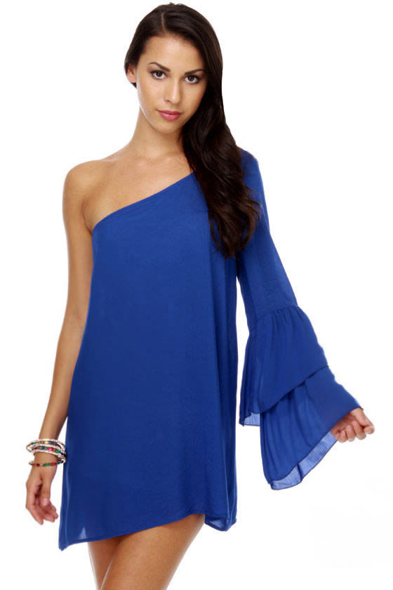 Kiss and Tell One Shoulder Royal Blue Dress