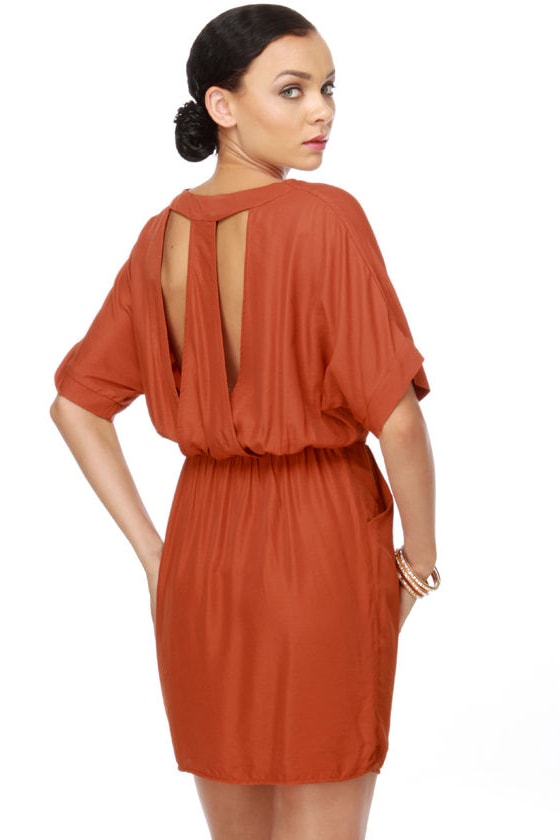 Cute Orange Dress - Open Back Dress - Burnt Orange Dress - $41.00