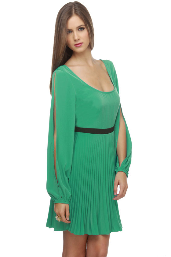 Sea Green Dress - Long Sleeve Dress - $48.00