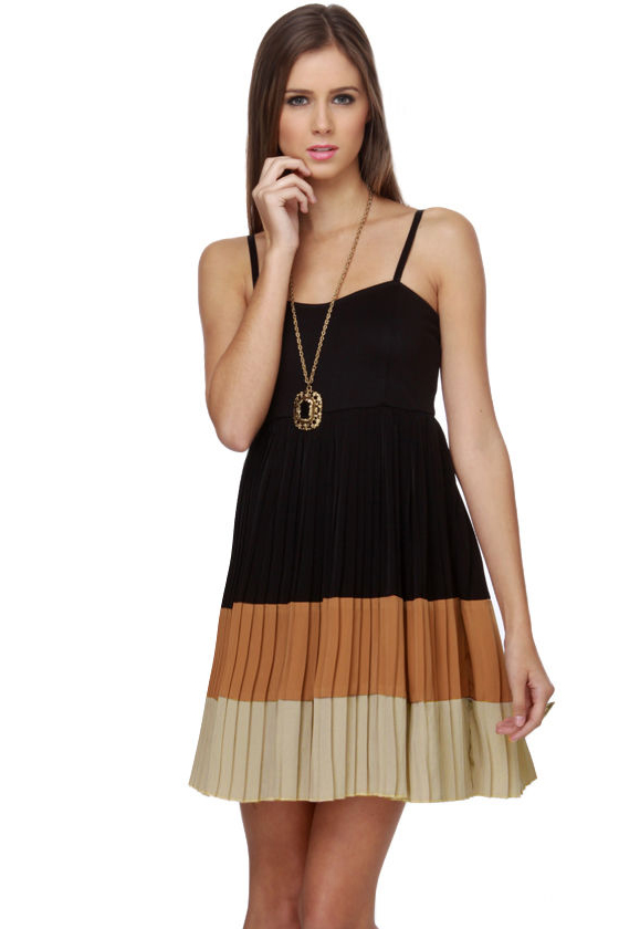 Romantic Color Block Dress - Pleated Dress - Black and Brown Dress - $43.50  - Lulus