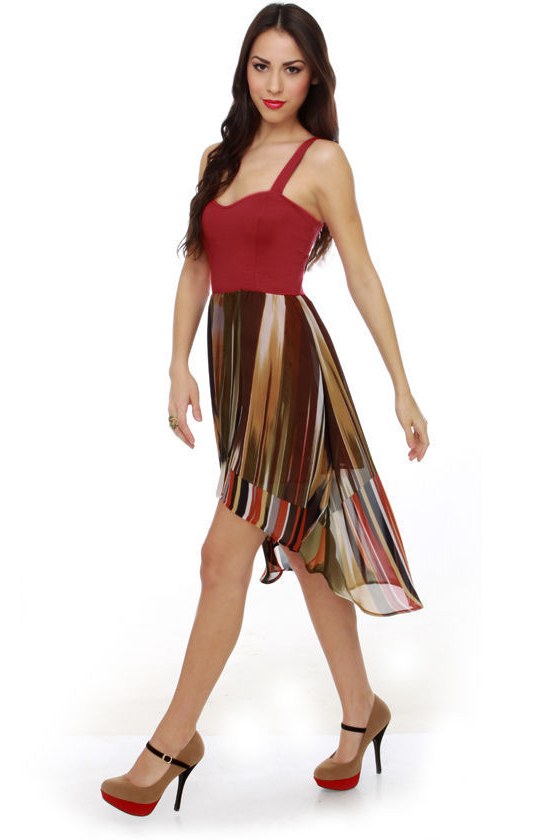 Romantic Red Dress - Color Block Dress - Striped Dress - $49.00