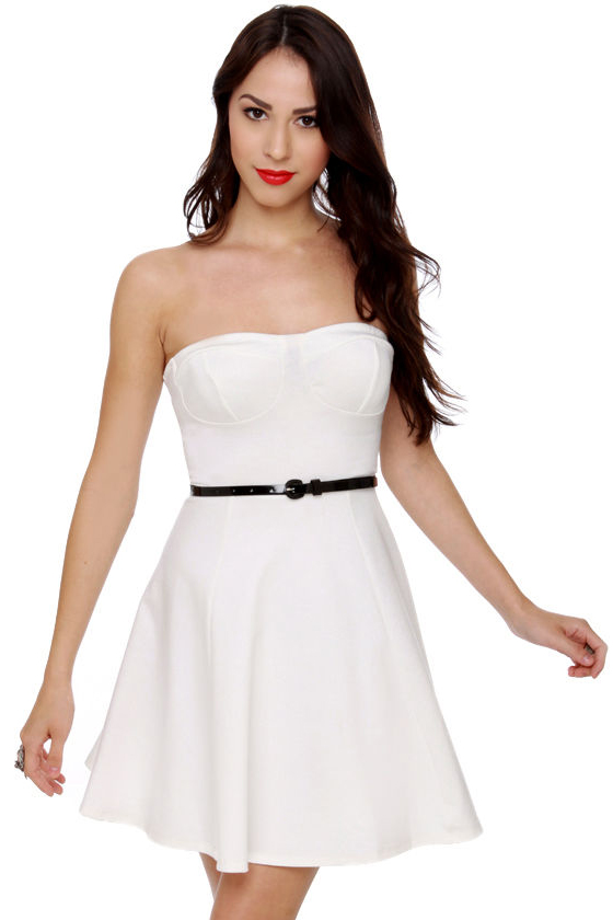 A Flare to Remember Strapless Ivory Dress