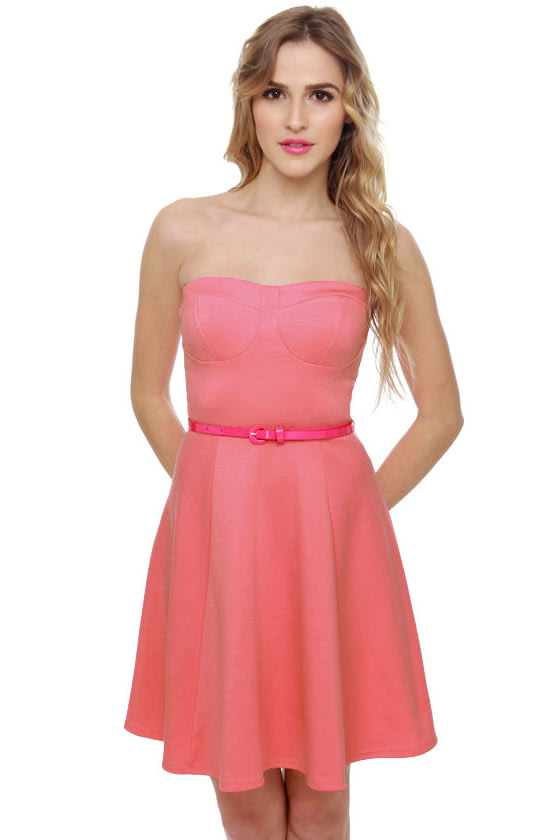 A Flare to Remember Strapless Pink Dress