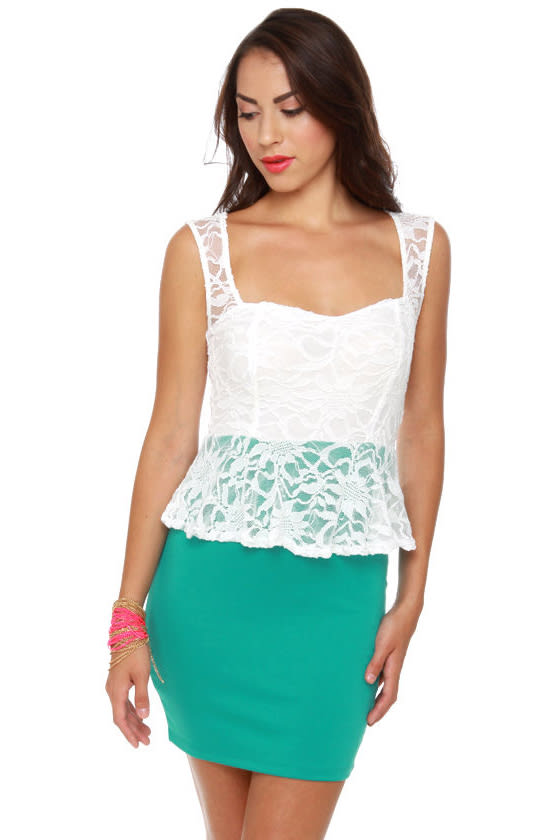 Holly Go-Lacey Ivory and Teal Dress