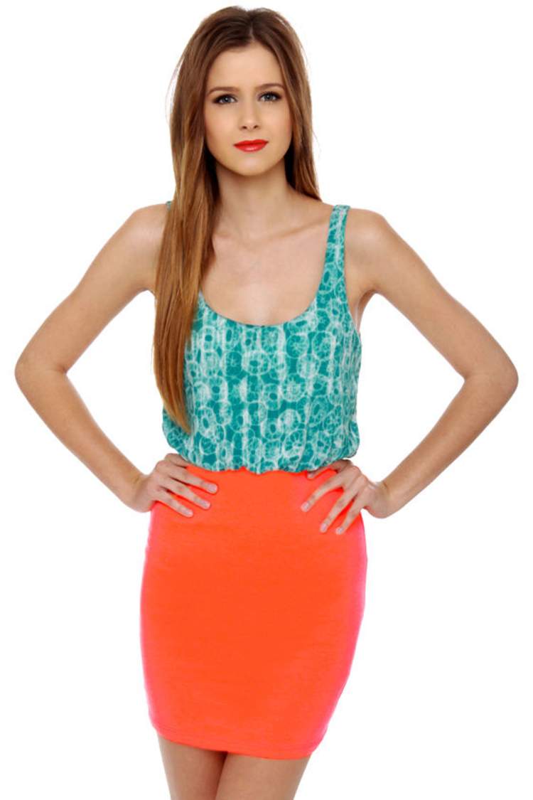 princess polly baby blue dress Cute Neon Dress - Color Block Dress - $35.50