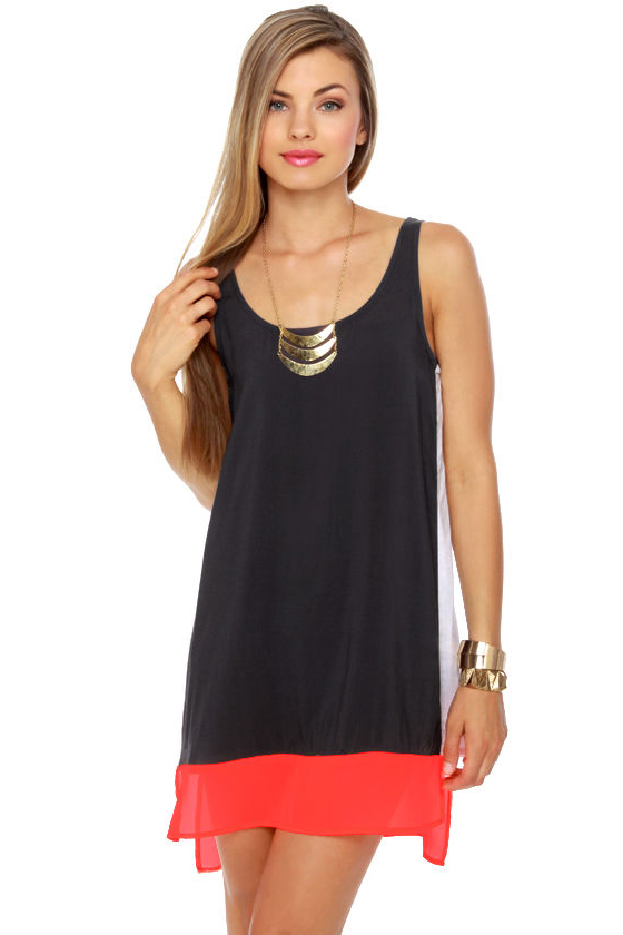 Tropicaliente Charcoal Grey Color Block Shift Dress