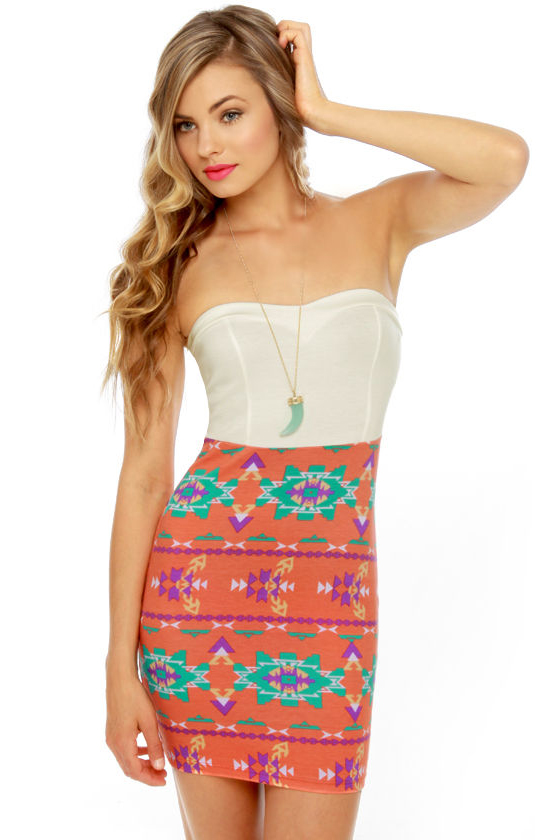 Sizzling Southwest White and Orange Print Dress