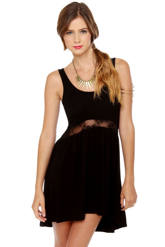 Middle Women Lace Black Dress