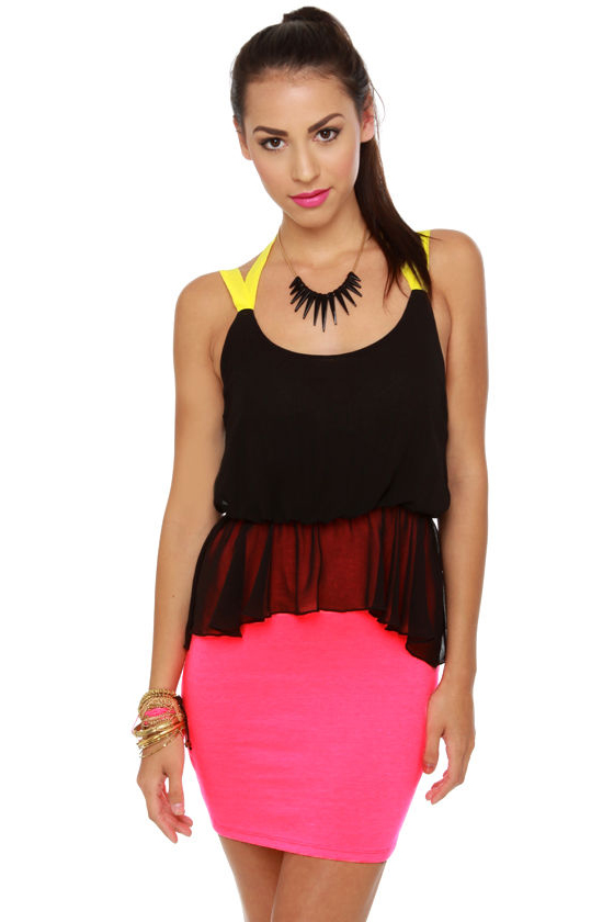 Blacklight House Black and Neon Pink Dress