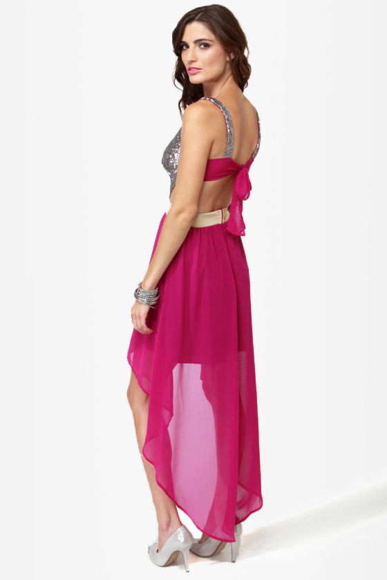 High Sequin-cy Magenta High-Low Sequin Dress