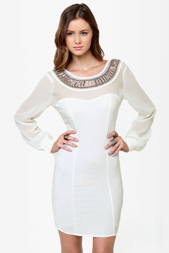 Place Your Bets Beaded Ivory Dress
