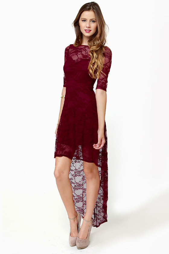 burgundy dress high low