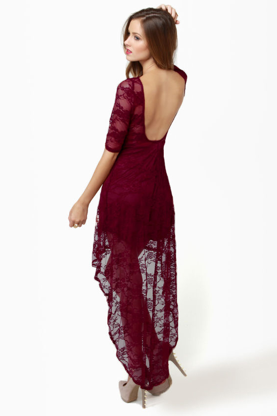 Cute Lace Dress - Burgundy Dress - High-Low Dress - $40.00 - Lulus