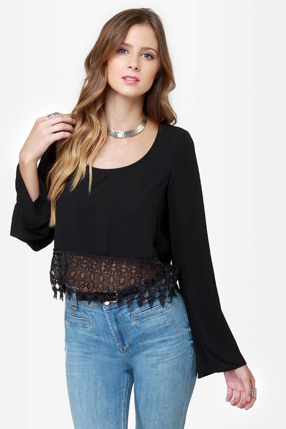 Cool Crop Top - Lace Top - Long Sleeve Top - Black Top - $33.00 - Lulus