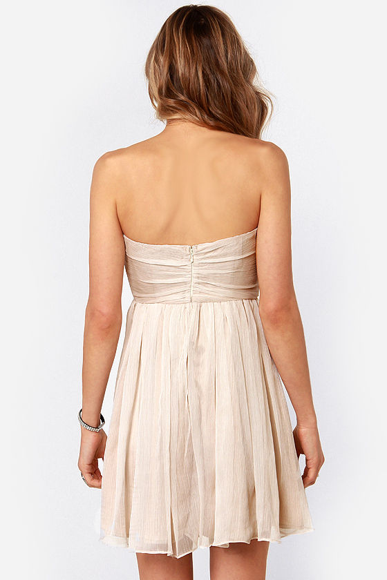 Lovely Strapless Dress Beige Dress Sequin Dress 92.00