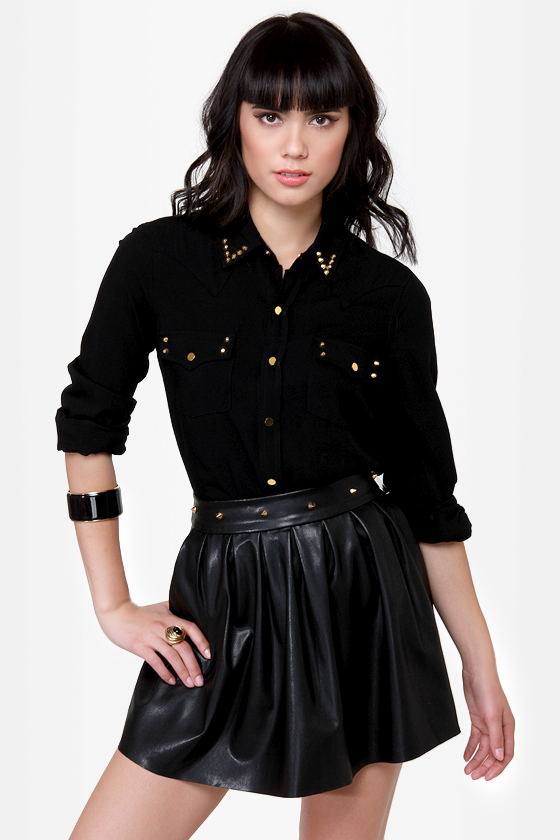 Into the Sunset Studded Black Button-Up Top