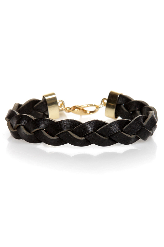 Rock and Wrist Braided Black Leather Bracelet