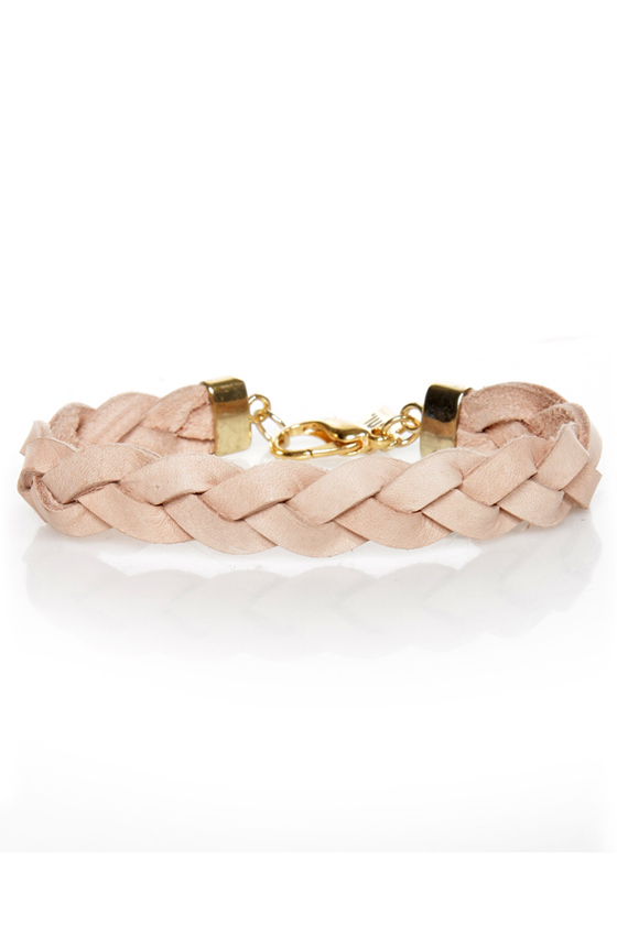 Rock and Wrist Braided Beige Leather Bracelet