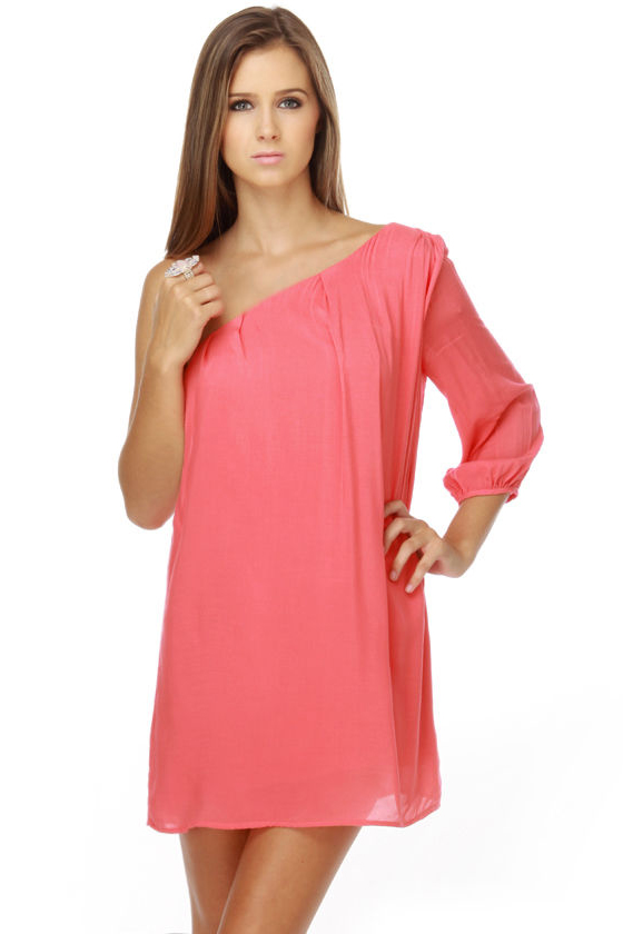 La La Love One Shoulder Coral Dress