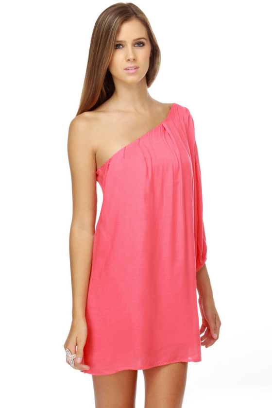 La La Love One Shoulder Coral Dress