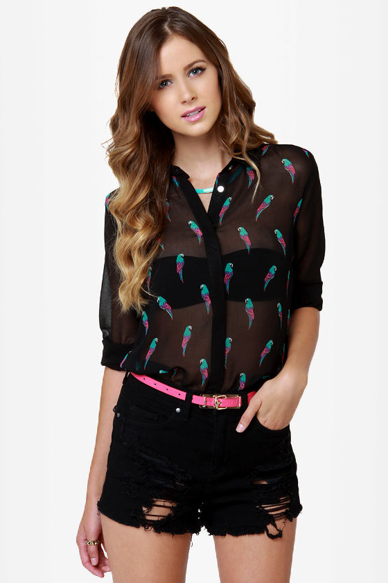 Parrot Aces Sheer Print Top
