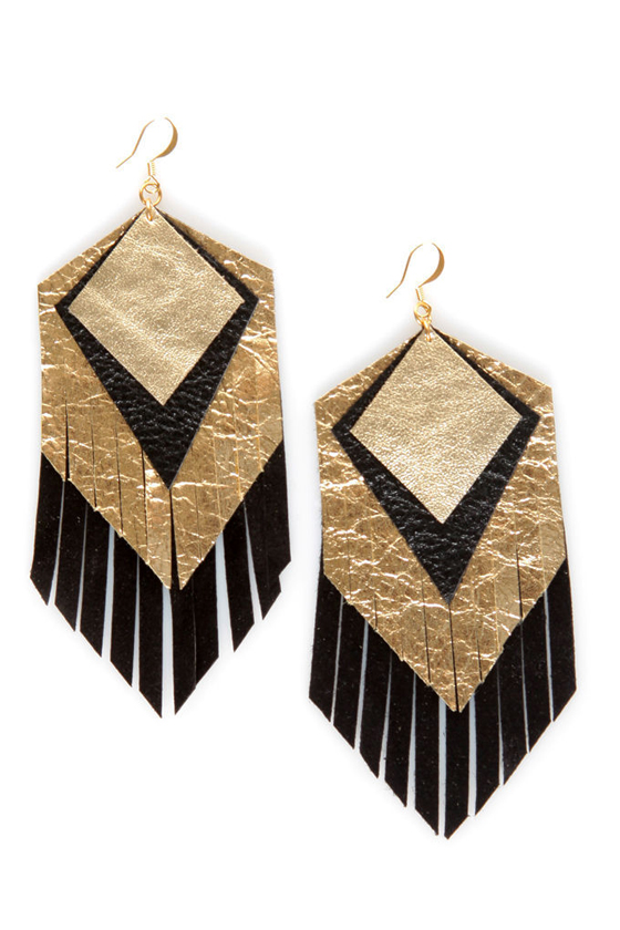 Claire Fonge Parton Fringe Earrings in Black and Gold