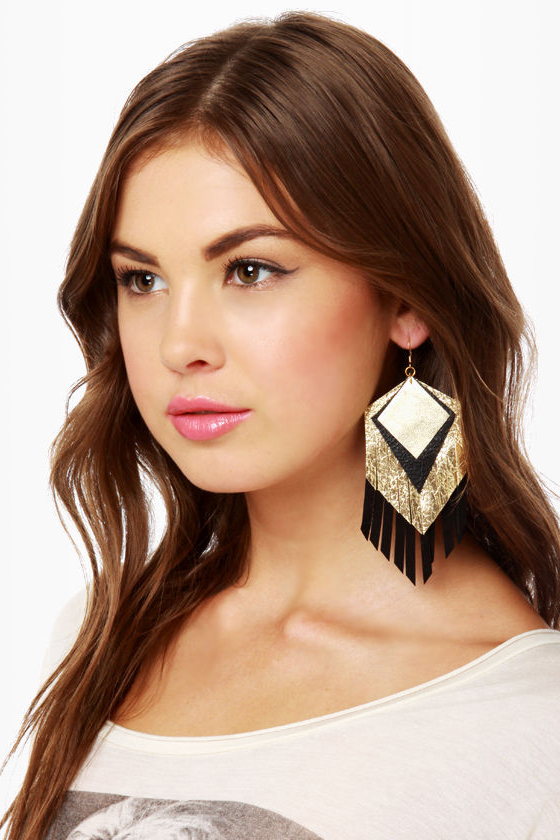Claire Fonge Parton Fringe Earrings in Black and Gold