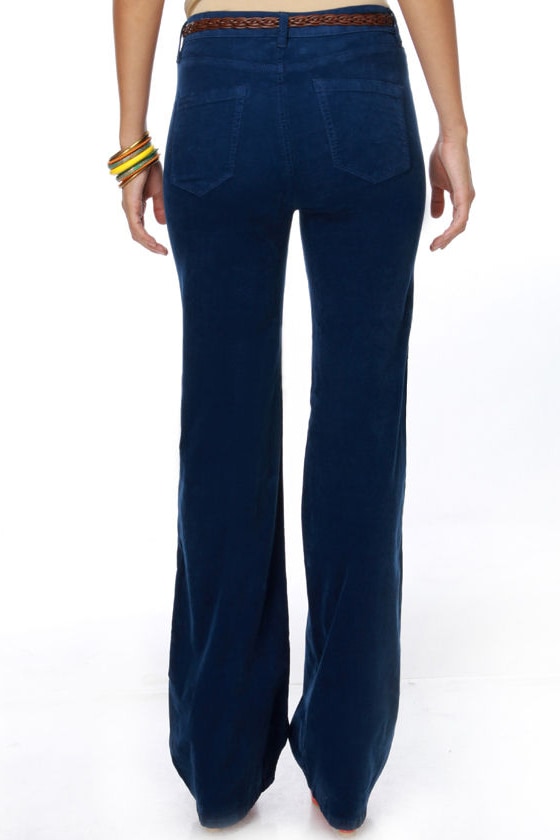high waisted blue trousers