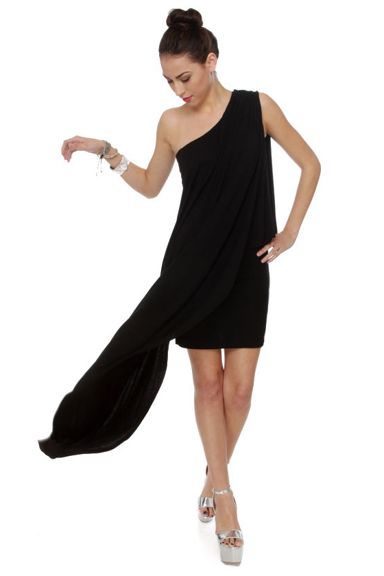 Sexy Asymmetrical Dress - Black Dress - One Shoulder Dress - $98.00 - Lulus